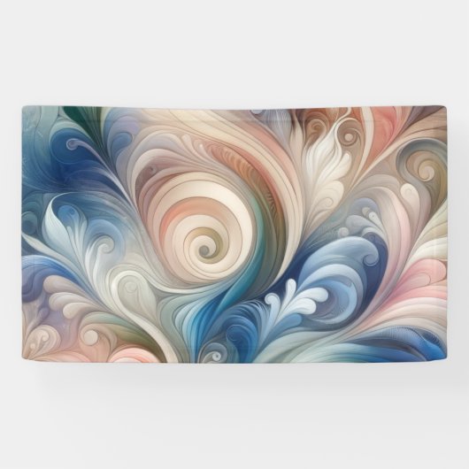 Waterverf Fantasy Floral Pastel Blauw & Crème Spandoek (Horizontaal)