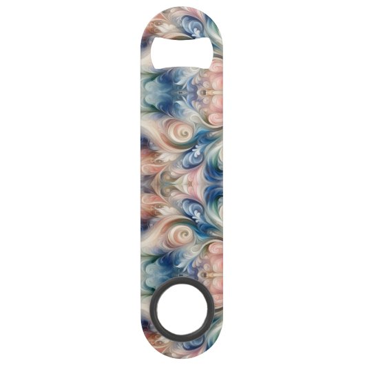 Waterverf Fantasy Floral Pastel Blauw & Crème Speed Flessenopener (Voorkant)