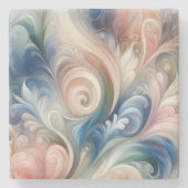 Waterverf Fantasy Floral Pastel Blauw & Crème Stenen Onderzetter (Voorkant)