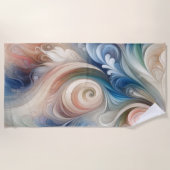 Waterverf Fantasy Floral Pastel Blauw & Crème Strandlaken (Voorkant)