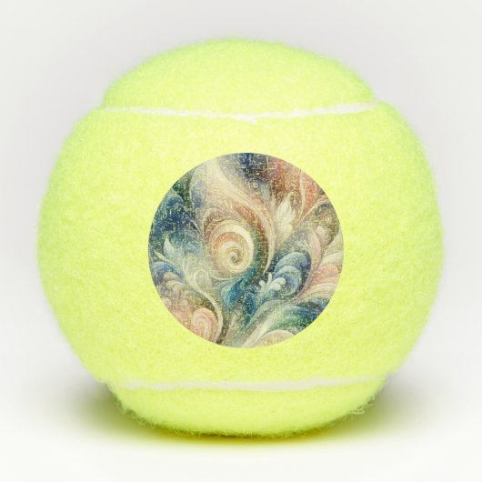 Waterverf Fantasy Floral Pastel Blauw & Crème Tennisballen (Voorkant)