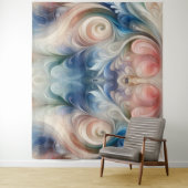 Waterverf Fantasy Floral Pastel Blauw & Crème Wandkleed (In situ)