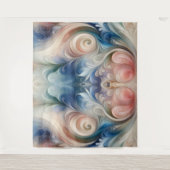 Waterverf Fantasy Floral Pastel Blauw & Crème Wandkleed (Voorkant)