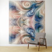 Waterverf Fantasy Floral Pastel Blauw & Crème Wandkleed (In situ)