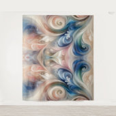 Waterverf Fantasy Floral Pastel Blauw & Crème Wandkleed (Voorkant)