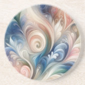 Waterverf Fantasy Floral Pastel Blauw & Crème Zandsteen Onderzetter (Voorkant)