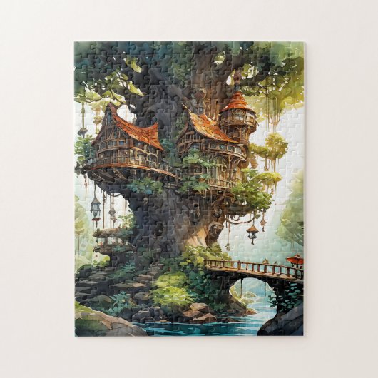 Waterverf fantasy grillig bosgebied legpuzzel (Verticaal)