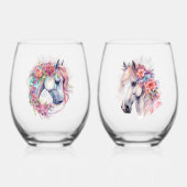 Waterverf Fantasy Horse Heads Wijnglas Zonder Voet (Voorkant)