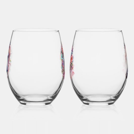 Waterverf Fantasy Horse Heads Wijnglas Zonder Voet (Links)