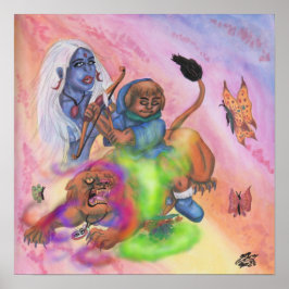 Waterverf Fantasy Liefde Eros rijden Leeuwin Leeuw Poster