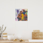 Waterverf Fantasy Liefde Eros rijden Leeuwin Leeuw Poster (Keuken)