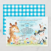 Waterverf Farm Animals Boy Baby shower Kaart (Voorkant / Achterkant)