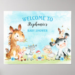Waterverf Farm Animals Boy Baby shower Poster