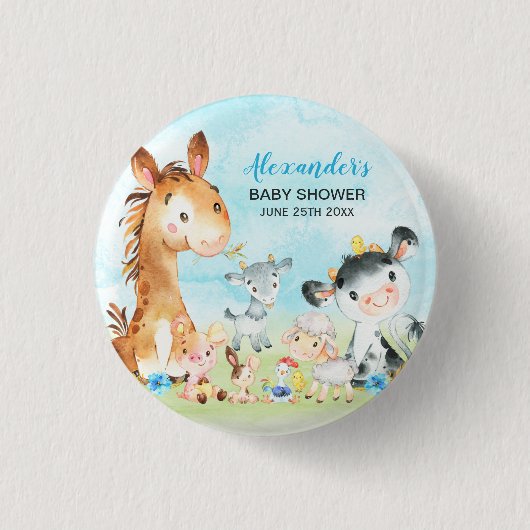 Waterverf Farm Animals Boy Baby shower Ronde Button 3,2 Cm (Voorkant)