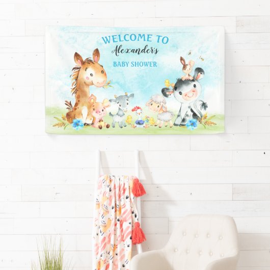 Waterverf Farm Animals Boy Baby shower Spandoek (Insitu)