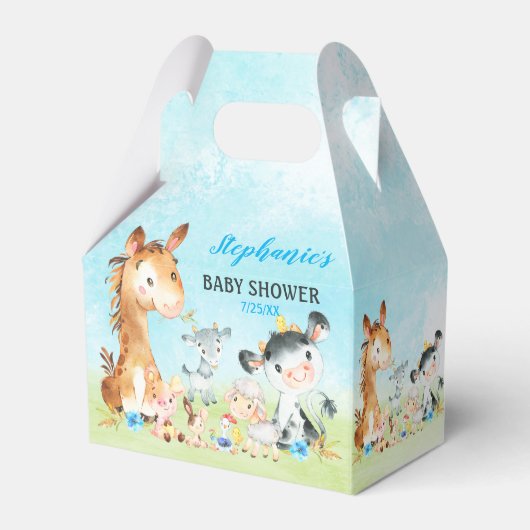 Waterverf Farm Animals Boy Baby Showerm Bedankdoosjes (Voorkant Zijde)