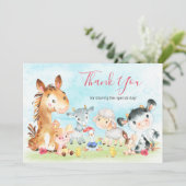 Waterverf Farm Animals Girl Bedankkaart (Staand voorkant)