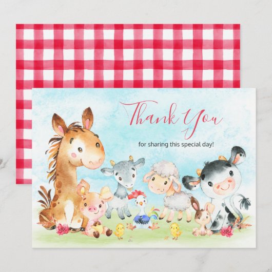 Waterverf Farm Animals Girl Bedankkaart (Voorkant / Achterkant)