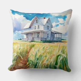 Waterverf Farmhouse en Corn Field Sierkussen