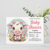 Waterverf Farmyard Modern Koe Baby shower Kaart (Staand voorkant)