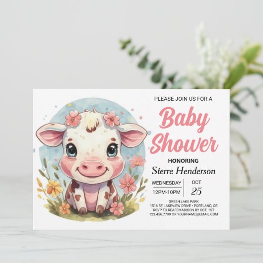 Waterverf Farmyard Modern Koe Baby shower Kaart (Staand voorkant)