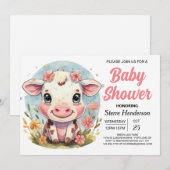 Waterverf Farmyard Modern Koe Baby shower Kaart (Voorkant / Achterkant)