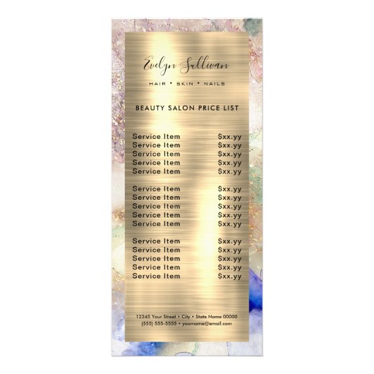 waterverf faux foil price list rack card reclamekaart (Voorkant)
