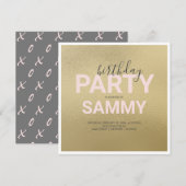 Waterverf Faux Gold en Pink Birthday Party (Voorkant / Achterkant)