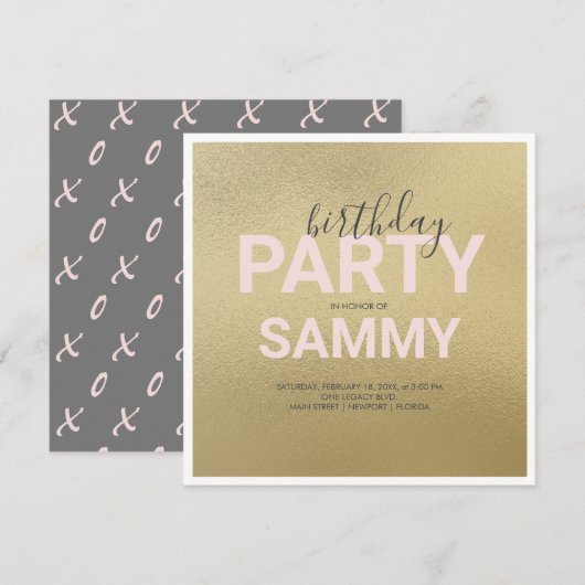 Waterverf Faux Gold en Pink Birthday Party (Voorkant / Achterkant)