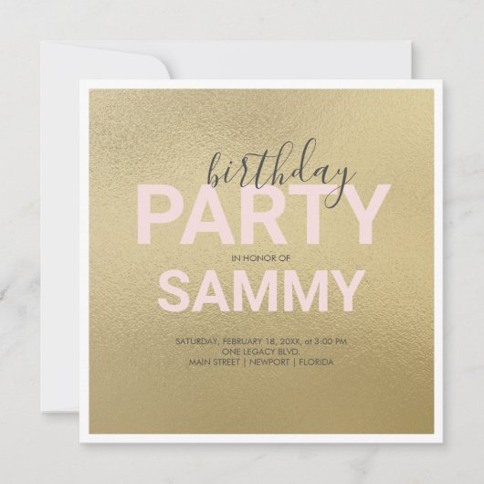 Waterverf Faux Gold en Pink Birthday Party (Voorkant)