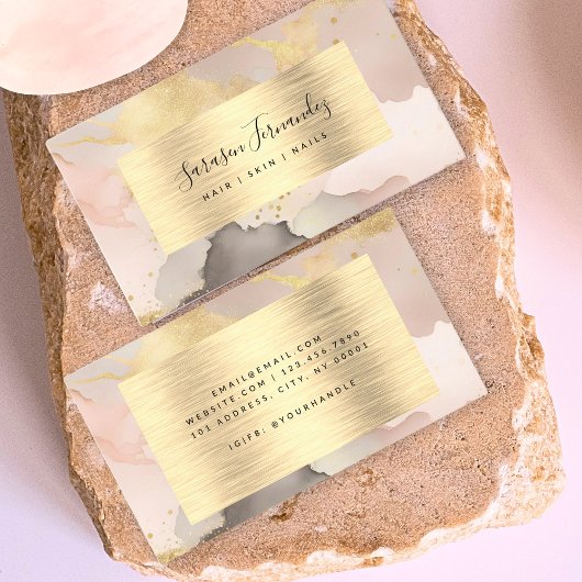 Waterverf Faux Gold Folie Zwart Blush Roze Elegant Visitekaartje