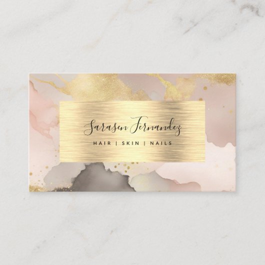 Waterverf Faux Gold Folie Zwart Blush Roze Elegant Visitekaartje (Voorkant)