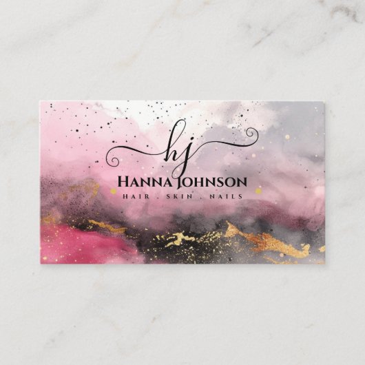 Waterverf Faux Gold Gitter Monogram initiaal Visitekaartje (Voorkant)