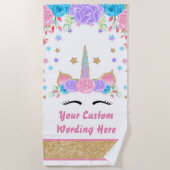 Waterverf Faux Gold Glitter Unicorn Persoonlijk Strandlaken (Voorkant)