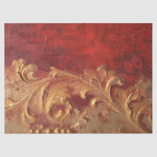 Waterverf faux goud Barok ornament diep rood Tissuepapier (Voorkant)