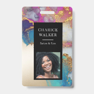 waterverf faux gouden folie salon foto naam badge