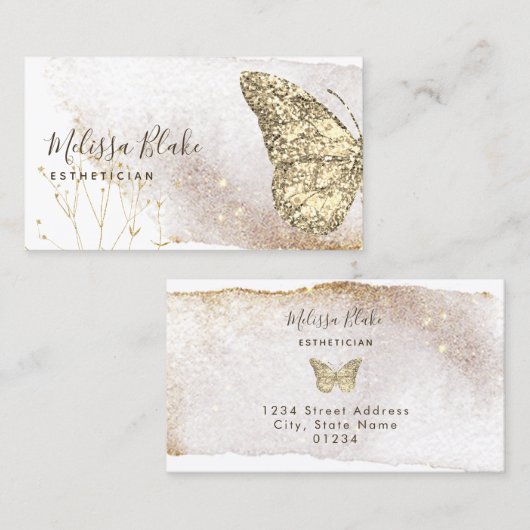 waterverf faux gouden glitter vlinder visitekaartje (Voorkant / Achterkant)