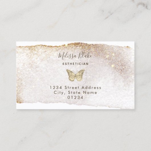 waterverf faux gouden glitter vlinder visitekaartje (Achterkant)
