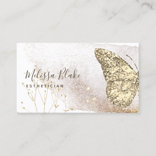 waterverf faux gouden glitter vlinder visitekaartje (Voorkant)