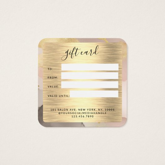 Waterverf Faux Zwart Gouden Folie Blush Gift Kaart (Achterkant)