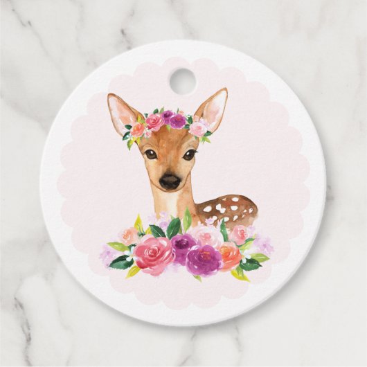 Waterverf Fawn met Floral Crown Baby shower Bedankjes Labels (Voorkant)