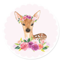Waterverf Fawn met Floral Crown Sticker