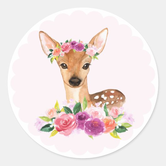 Waterverf Fawn met Floral Crown Sticker (Voorkant)