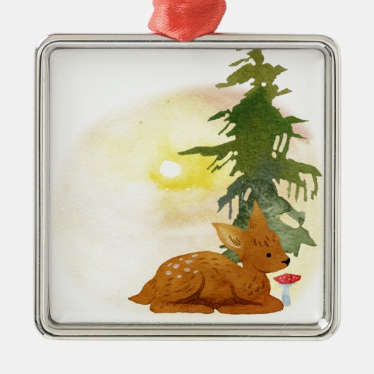 Waterverf Fawn Metalen Ornament (Voorkant)