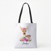 Waterverf Fawn with Floral Crown Personalized
