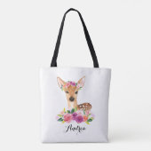 Waterverf Fawn with Floral Crown Personalized Tote Bag (Achterkant)