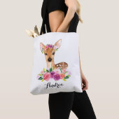 Waterverf Fawn with Floral Crown Personalized Tote Bag (Dichtbij)