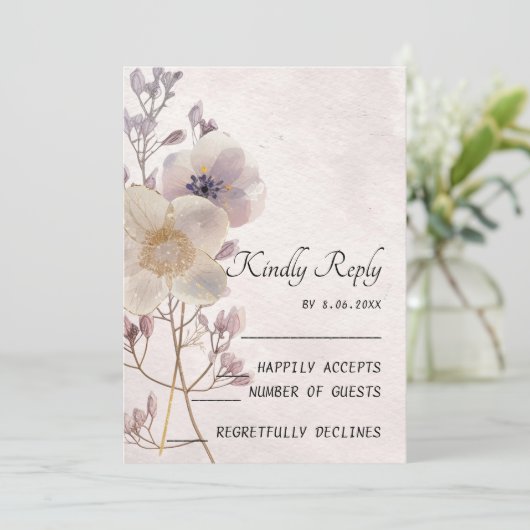 Waterverf Faye Bloemen Bruiloft RSVP Kaarten (Staand voorkant)