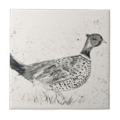 waterverf fazant vogel zwart tegeltje (Voorkant)