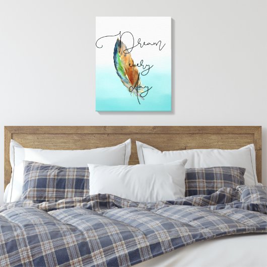 Waterverf Feather Dream Canvas Afdruk (Insitu (Slaapkamer))